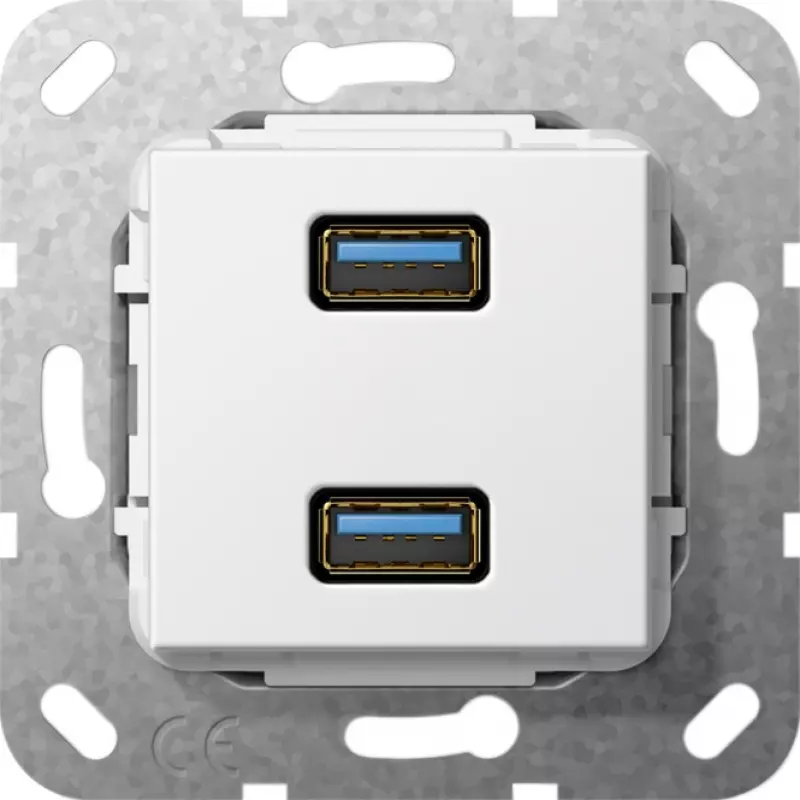 Разъем USB 3.0 A 2 местный, удлинитель (белый глянцевый) Разъем USB 3.0 A 2 местный, удлинитель (белый глянцевый)