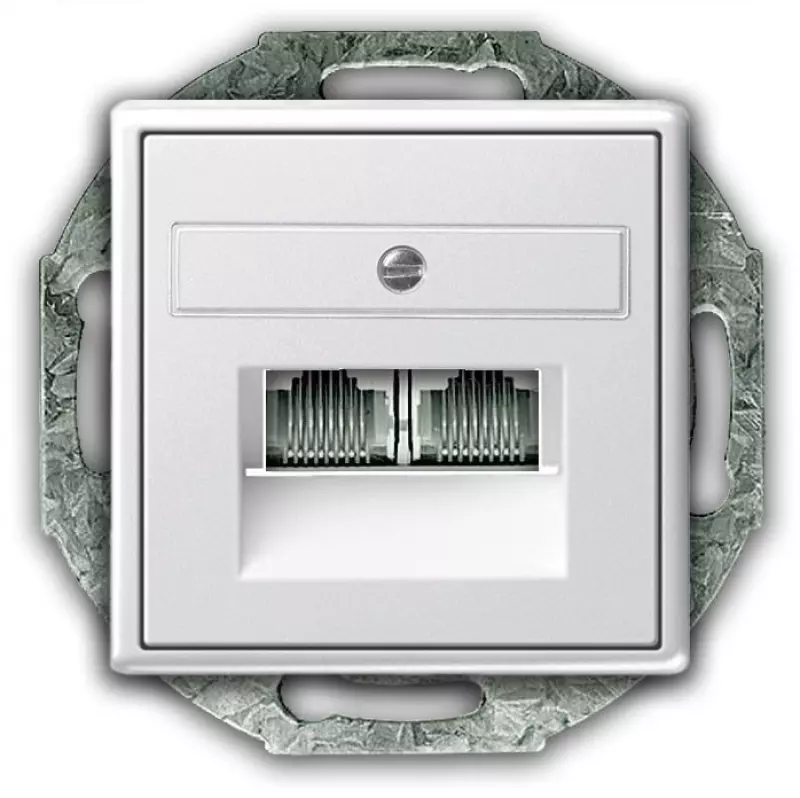 Телефонная розетка RJ-12 двухместная Gira System 55 с механизмом Jung (белый матовый) Телефонная розетка RJ-12 двухместная Gira System 55 с механизмом Jung (белый матовый)