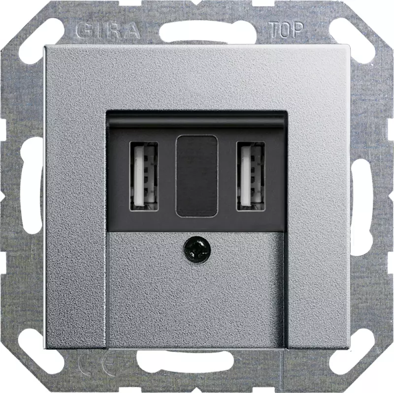 Зарядное устройство USB Gira, USB-A x 2, 3A (Алюминий) Зарядное устройство USB Gira, USB-A x 2, 3A (Алюминий)