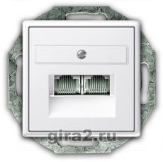 Телефонная розетка RJ-12 двухместная Gira System 55 с механизмом Jung (белый глянцевый) Телефонная розетка RJ-12 двухместная Gira System 55 с механизмом Jung (белый глянцевый)