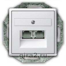Телефонная розетка RJ-12 двухместная Gira System 55 с механизмом Jung (белый матовый) Телефонная розетка RJ-12 двухместная Gira System 55 с механизмом Jung (белый матовый)