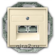 Телефонная розетка RJ-12 двухместная Gira System 55 с механизмом Jung (кремовый глянцевый) Телефонная розетка RJ-12 двухместная Gira System 55 с механизмом Jung (кремовый глянцевый)