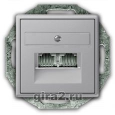 Телефонная розетка RJ-12 двухместная Gira System 55 с механизмом Jung(серый алюминий) Телефонная розетка RJ-12 двухместная Gira System 55 с механизмом Jung(серый алюминий)
