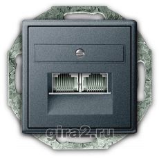 Телефонная розетка RJ-12 двухместная Gira System 55 с механизмом Jung (черный антрацит) Телефонная розетка RJ-12 двухместная Gira System 55 с механизмом Jung (черный антрацит)