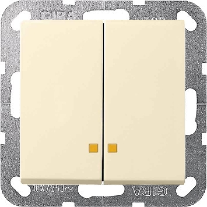 Двухклавишный выключатель Gira System 55 с подсветкой (Кремовый) Двухклавишный выключатель Gira System 55 с подсветкой (Кремовый)