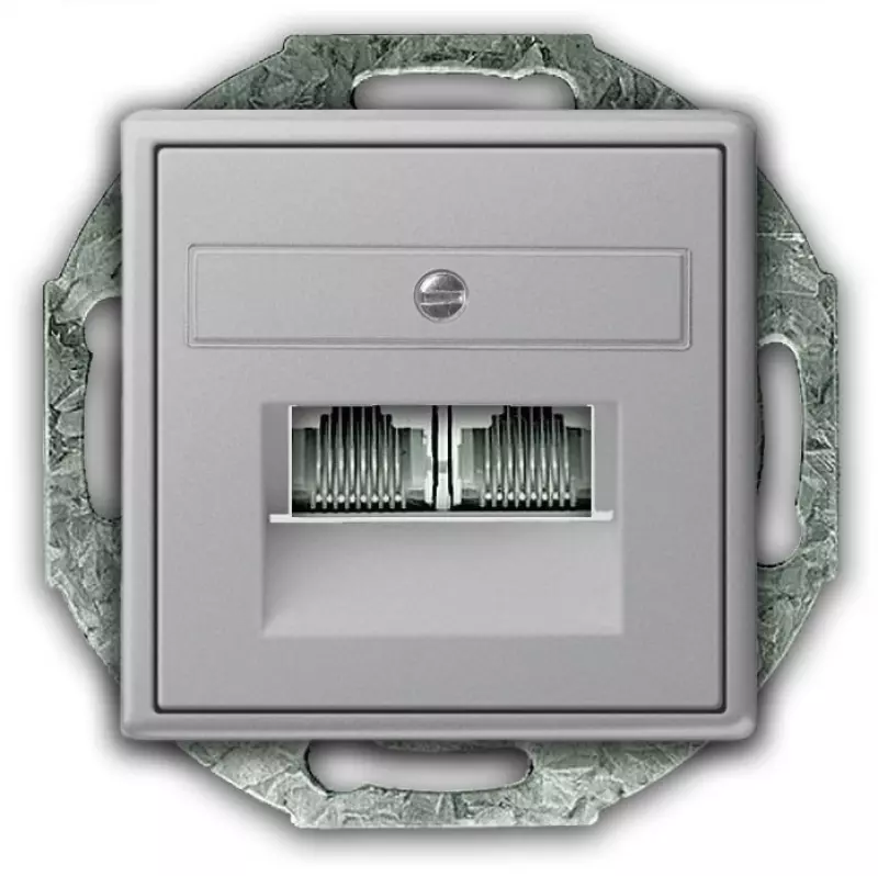 Телефонная розетка RJ-12 двухместная Gira System 55 с механизмом Jung(серый алюминий) Телефонная розетка RJ-12 двухместная Gira System 55 с механизмом Jung(серый алюминий)