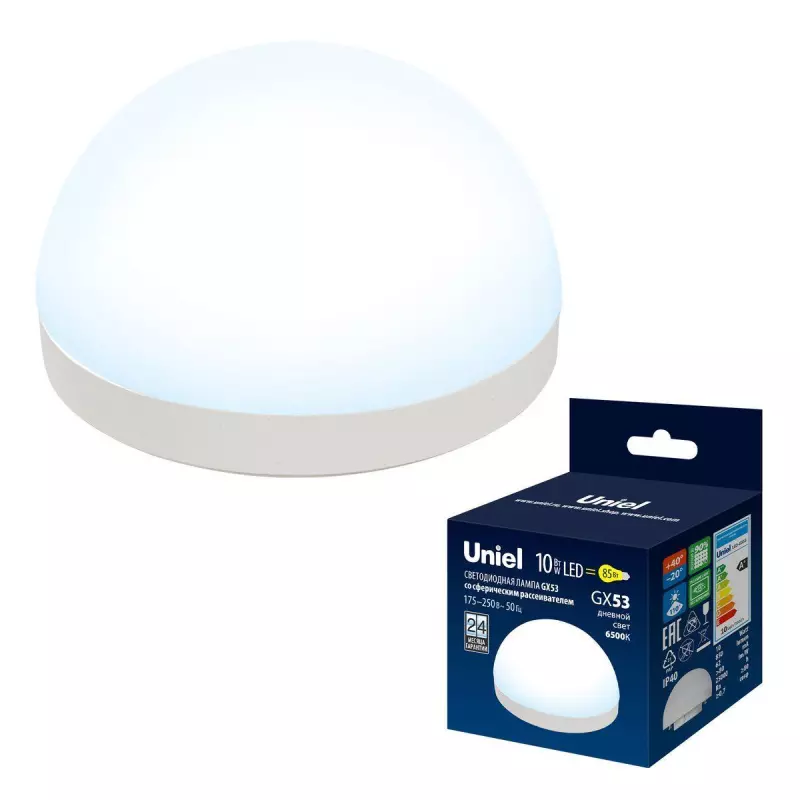 Лампа светодиодная Uniel GX53 10W 6500K матовая LED-GX53-10W/6500K/GX53/FR/SPHERE PLZ02WH UL-00011789 Лампа светодиодная Uniel GX53 10W 6500K матовая LED-GX53-10W/6500K/GX53/FR/SPHERE PLZ02WH UL-00011789
