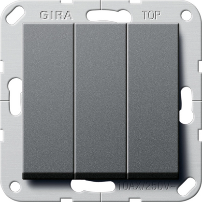 Трёхклавишный выключатель Gira System 55 (Антрацит) Трёхклавишный выключатель Gira System 55 (Антрацит)