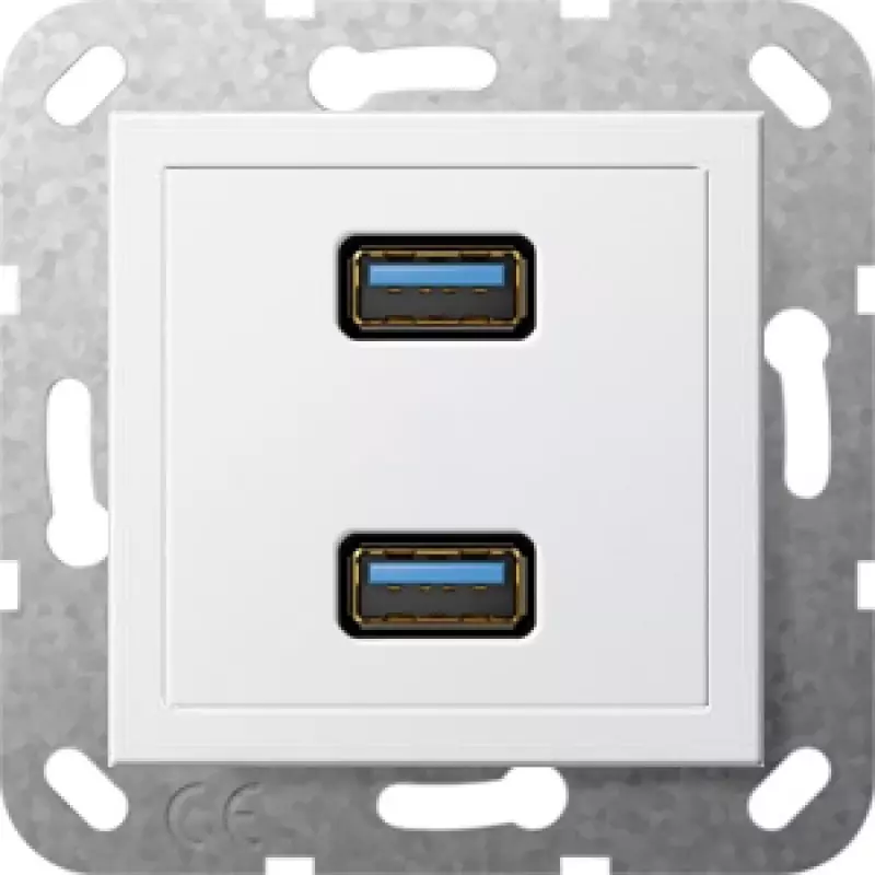 Разъем USB 3.0 A 2 местный, удлинитель (белый глянцевый) Разъем USB 3.0 A 2 местный, удлинитель (белый глянцевый)
