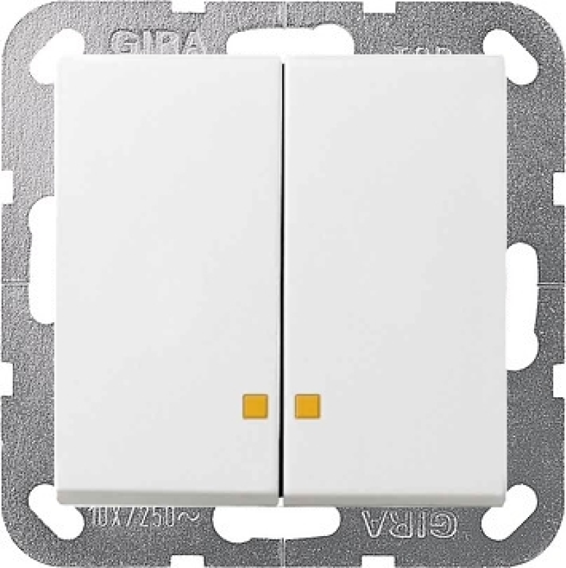 Двухклавишный выключатель Gira System 55 с подсветкой (Белый глянец) Двухклавишный выключатель Gira System 55 с подсветкой (Белый глянец)