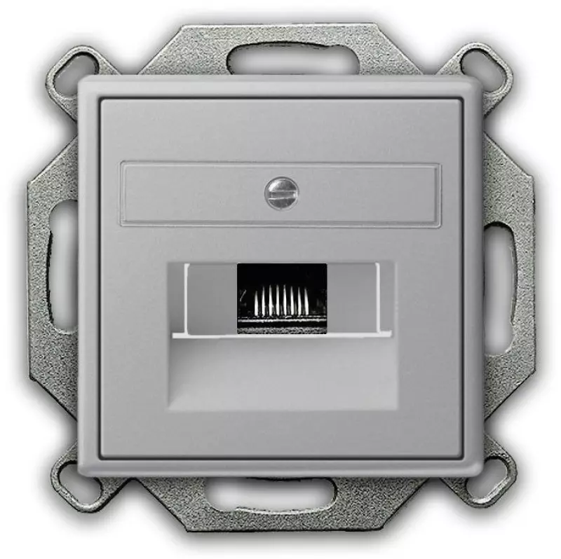 Компьютерная розетка RJ-45 одноместная 6 категории Gira System 55 (серый алюминий) Компьютерная розетка RJ-45 одноместная 6 категории Gira System 55 (серый алюминий)