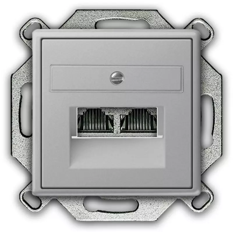 Компьютерная розетка RJ-45 двухместная Gira System 55 (серый алюминий) Компьютерная розетка RJ-45 двухместная Gira System 55 (серый алюминий)