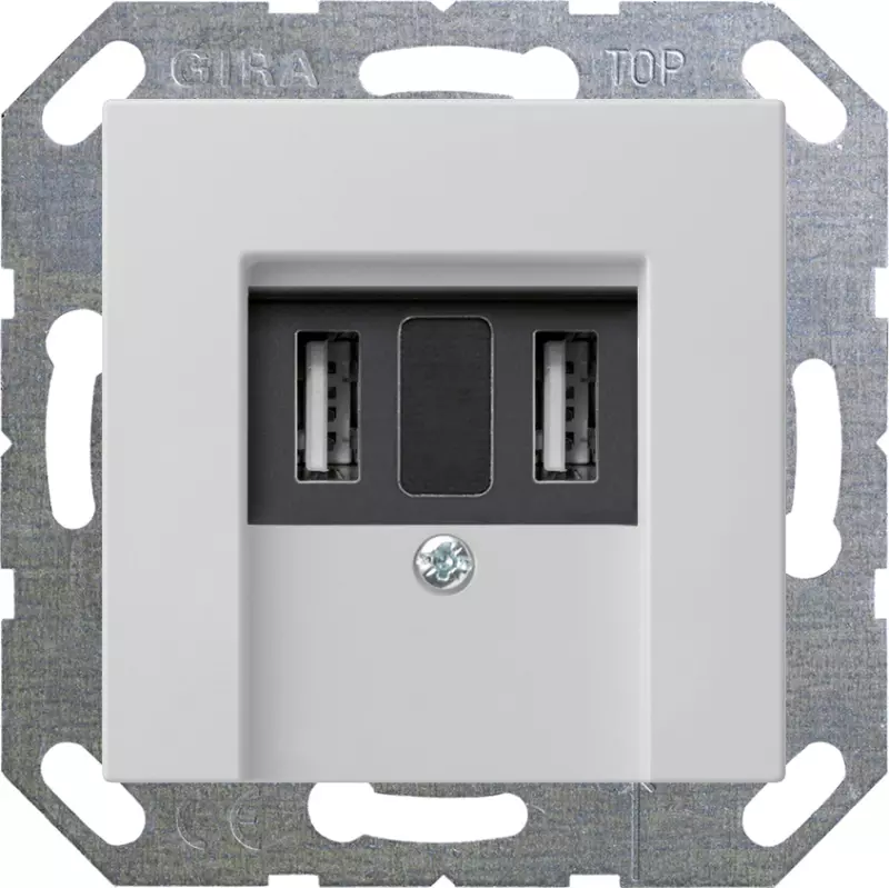 Зарядное устройство USB Gira, USB-A x 2, 3A (Серый матовый) Зарядное устройство USB Gira, USB-A x 2, 3A (Серый матовый)