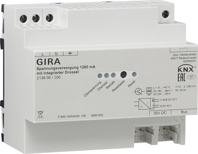Источник электропитания KNX 1280 мА с интегрированным дросселем Источник электропитания KNX 1280 мА с интегрированным дросселем