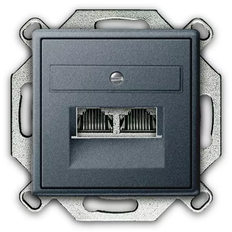Розетка информационная RJ45 двойная категория 5 с механизмом Jung Eco Profi (Антрацит) Розетка информационная RJ45 двойная категория 5 с механизмом Jung Eco Profi (Антрацит)