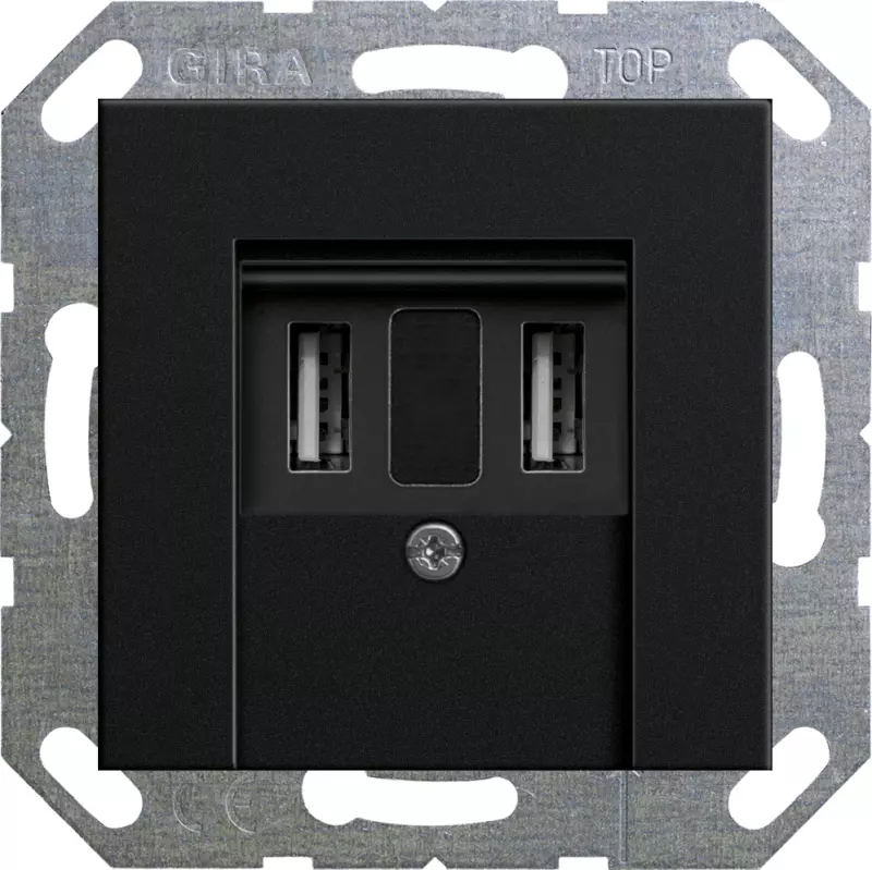 Зарядное устройство USB Gira, USB-A x 2, 3A (Чёрный матовый) Зарядное устройство USB Gira, USB-A x 2, 3A (Чёрный матовый)