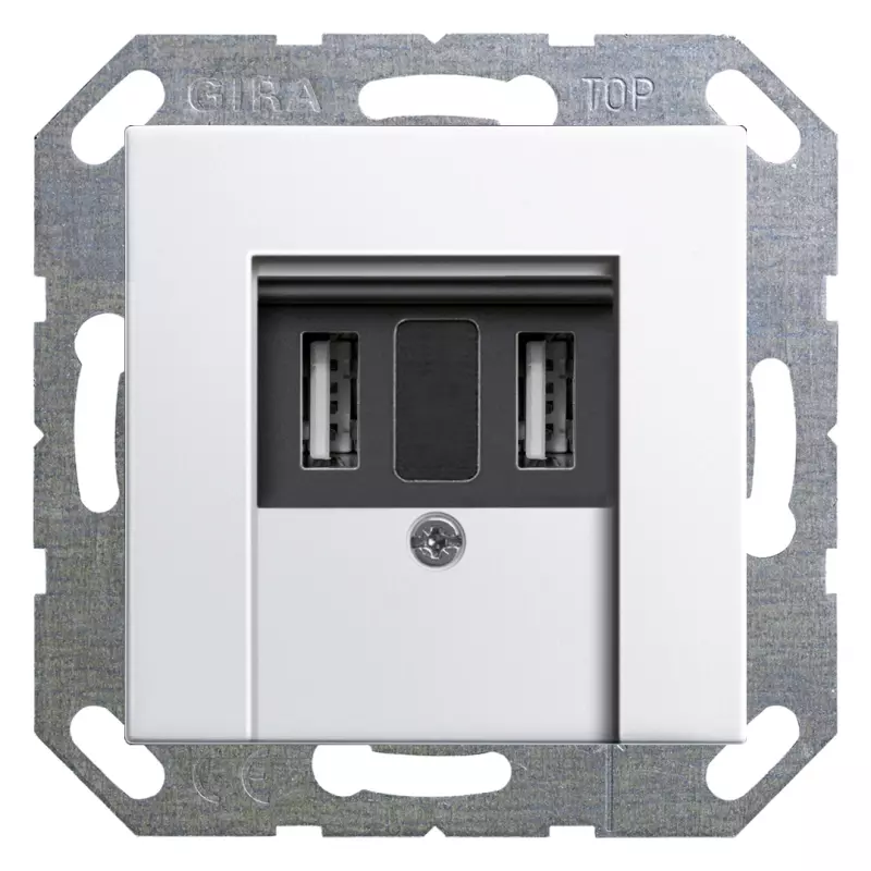 Зарядное устройство USB Gira, USB-A x 2, 3A (Белый матовый) Зарядное устройство USB Gira, USB-A x 2, 3A (Белый матовый)