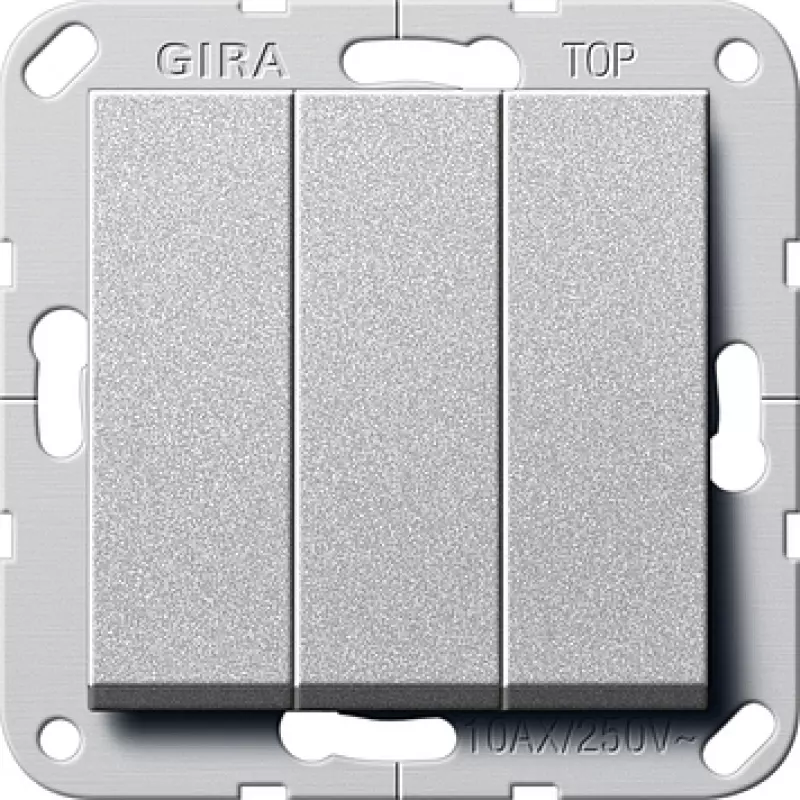 Трёхклавишный переключатель Gira System 55 (Алюминий) Трёхклавишный переключатель Gira System 55 (Алюминий)