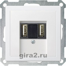 Зарядное устройство USB Gira, USB-A x 2, 1.4A (Белый глянец)