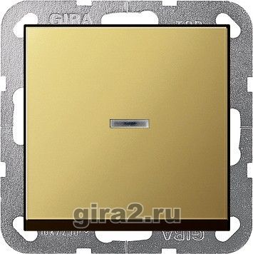 Одноклавишный переключатель Gira System 55 с подсветкой на автозажимах (Латунь) Одноклавишный переключатель Gira System 55 с подсветкой на автозажимах (Латунь)