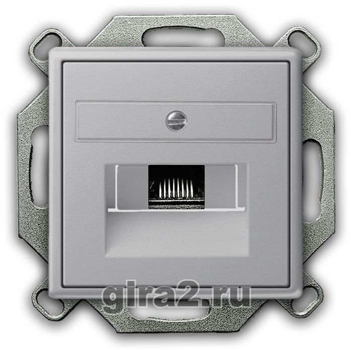 Компьютерная розетка RJ-45 одноместная Gira System 55 с механизмом Jung (серый алюминий) Компьютерная розетка RJ-45 одноместная Gira System 55 с механизмом Jung (серый алюминий)