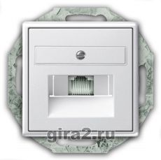 Телефонная розетка RJ-12 одноместная Gira System 55 с механизмом Jung (белый матовый) Телефонная розетка RJ-12 одноместная Gira System 55 с механизмом Jung (белый матовый)
