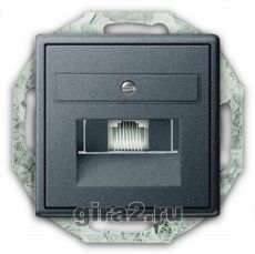Телефонная розетка RJ-12 одноместная Gira System 55 с механизмом Jung (черный антрацит) Телефонная розетка RJ-12 одноместная Gira System 55 с механизмом Jung (черный антрацит)