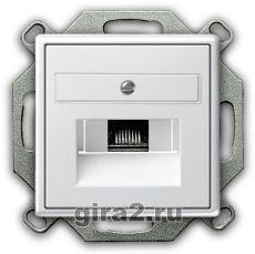 Компьютерная розетка RJ-45 одноместная 6 категории Gira System 55(белый матовый) Компьютерная розетка RJ-45 одноместная 6 категории Gira System 55(белый матовый)
